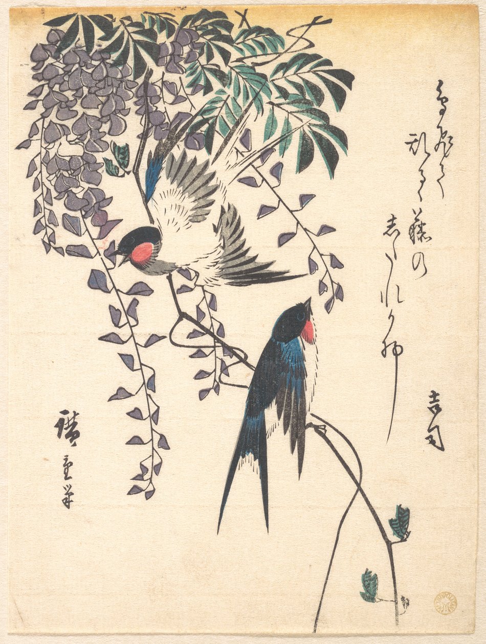 Jaskółka i glicynia autorstwa Utagawa Hiroshige