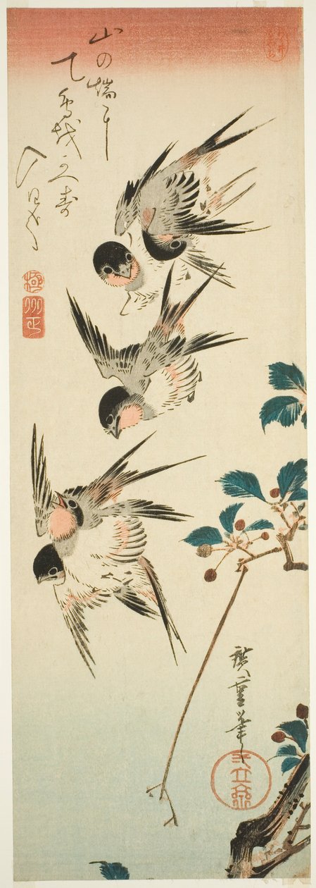 Jaskółki i Kwiaty Wiśni autorstwa Utagawa Hiroshige