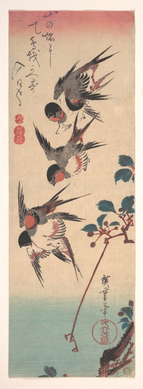 Schwalben und Wildkirsche autorstwa Utagawa Hiroshige