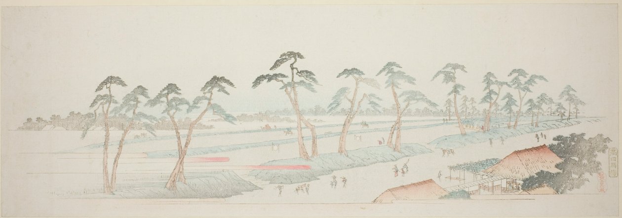 Takada Riding Grounds (Takada Baba), z serii „Trzynaście widoków na okolice Edo” autorstwa Utagawa Hiroshige