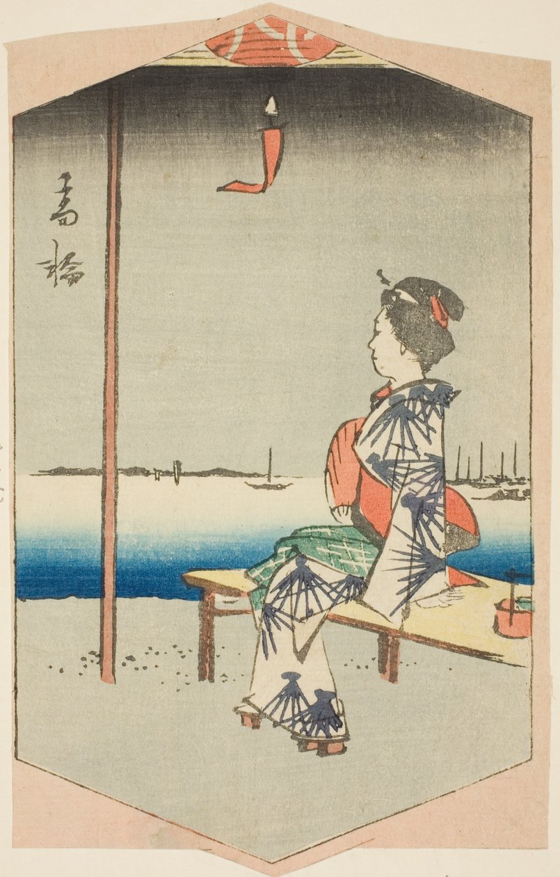 Takanawa, fragment arkusza z serii „Wycinane obrazy słynnych miejsc w Edo (Edo meisho harimaze zue)” autorstwa Utagawa Hiroshige