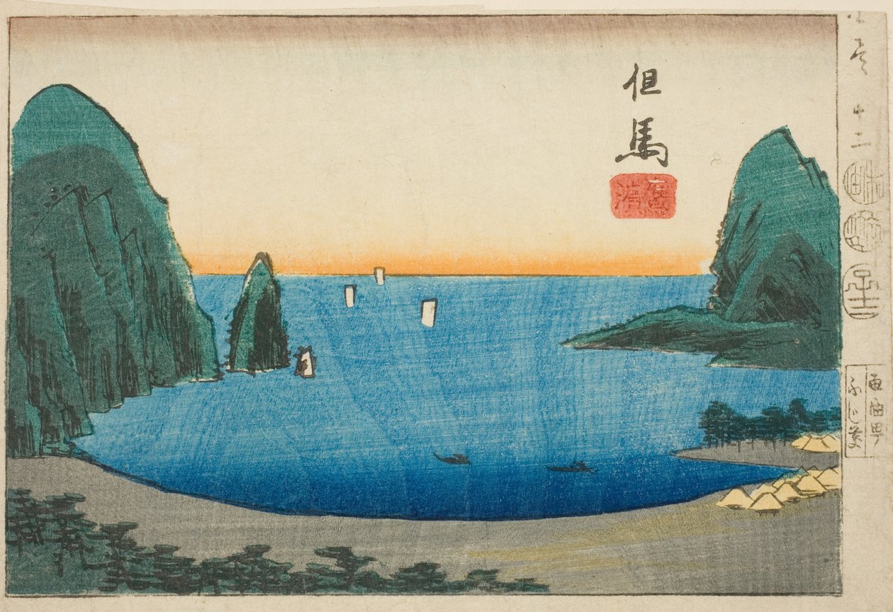 Takanohama w Tajima, część arkusza nr. 12 z cyklu "Wycinane obrazy prowincji (Kunizukushi harimaze zue)" autorstwa Utagawa Hiroshige