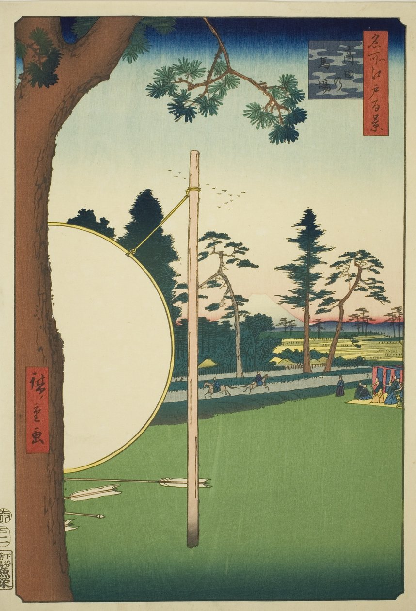 Takata Riding Grounds (Takata no baba), z serii „Sto słynnych widoków Edo (Meisho Edo hyakkei)” autorstwa Utagawa Hiroshige