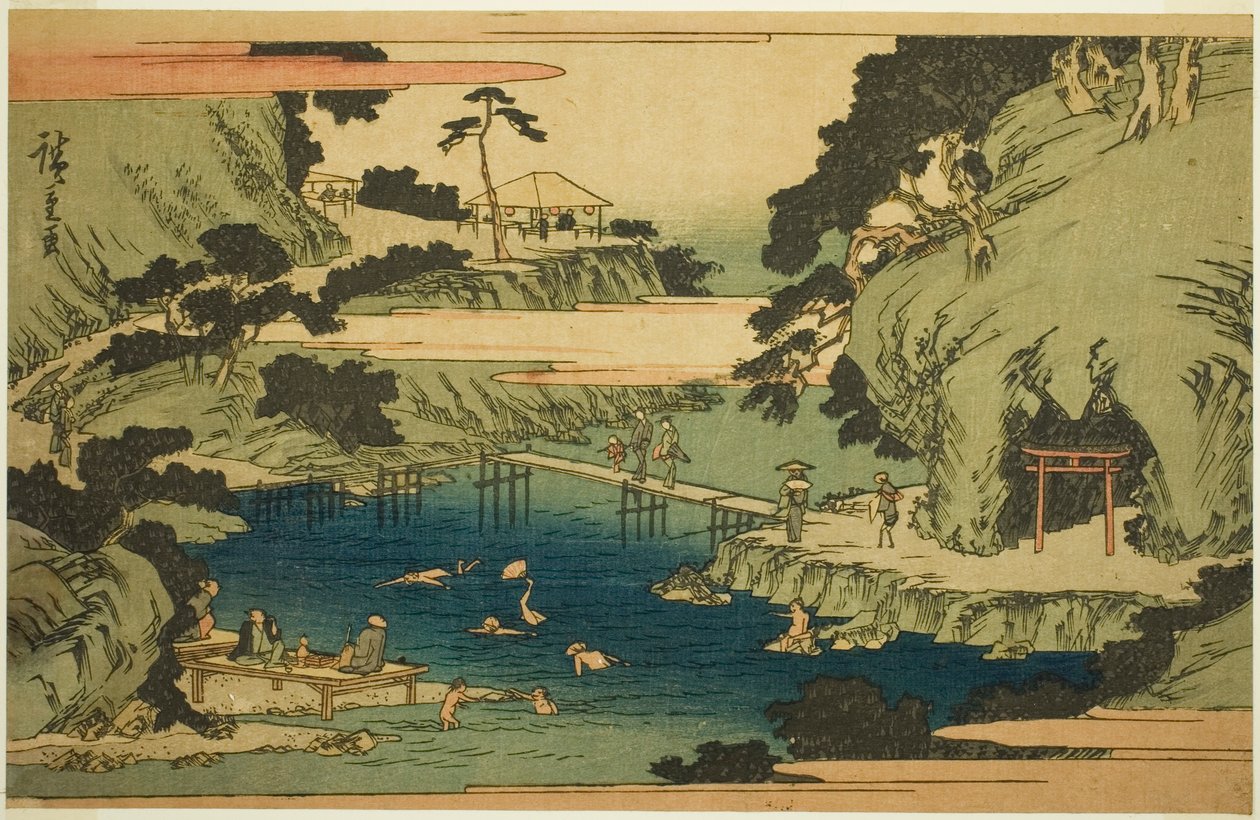 Takinogawa w Oji (Oji Takinogawa), z serii „Słynne miejsca we wschodniej stolicy (Toto meisho)” autorstwa Utagawa Hiroshige