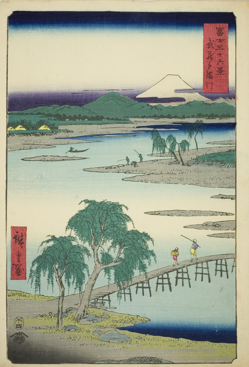 Rzeka Tama w prowincji Musashi (Musashi Tamagawa), z serii „Trzydzieści sześć widoków na górę Fuji (Fuji sanjurokkei)” autorstwa Utagawa Hiroshige