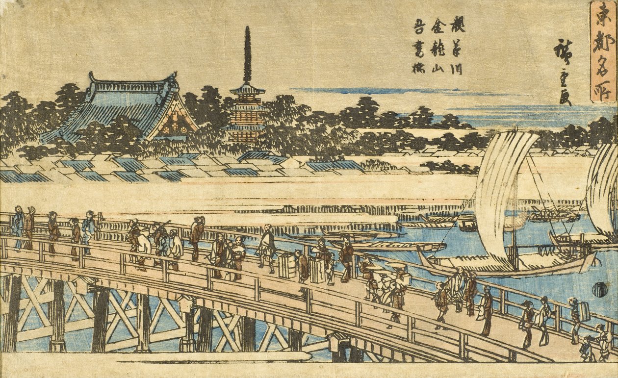 Rzeka Asakusa, świątynia Kinryūzan i most Azuma autorstwa Utagawa Hiroshige