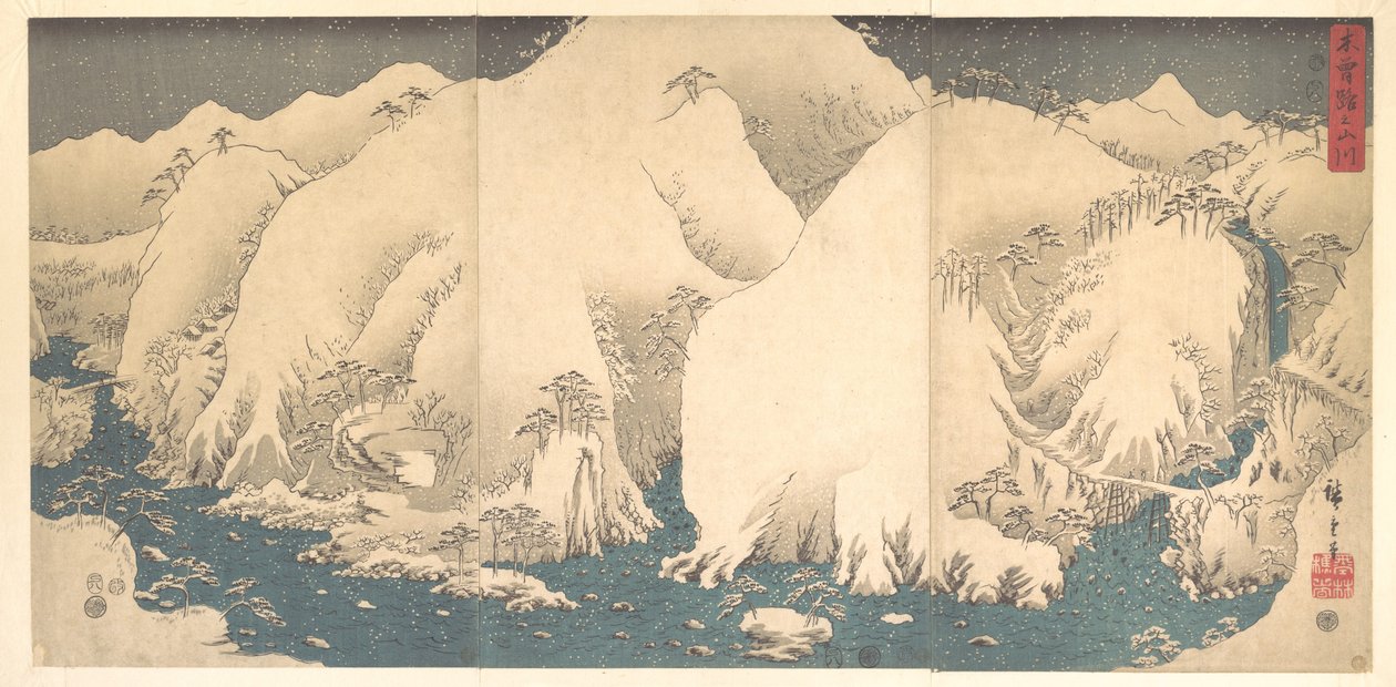 Góry Kiso pokryte śniegiem autorstwa Utagawa Hiroshige