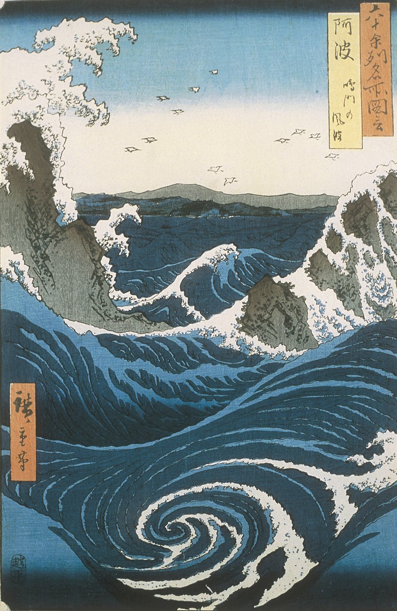 Wiry Naruto w prowincji Awa. Z cyklu Słynne widoki 60 nieparzystych prowincji, ok. 18 autorstwa Utagawa Hiroshige