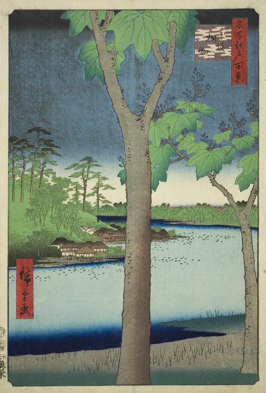 Te Paow nia Grove w Akasaka (Akasaka Kirihata), z serii „Ridge for dre d Fa net s vi ws of Edo (Sto słynnych widoków Edo)” autorstwa Utagawa Hiroshige