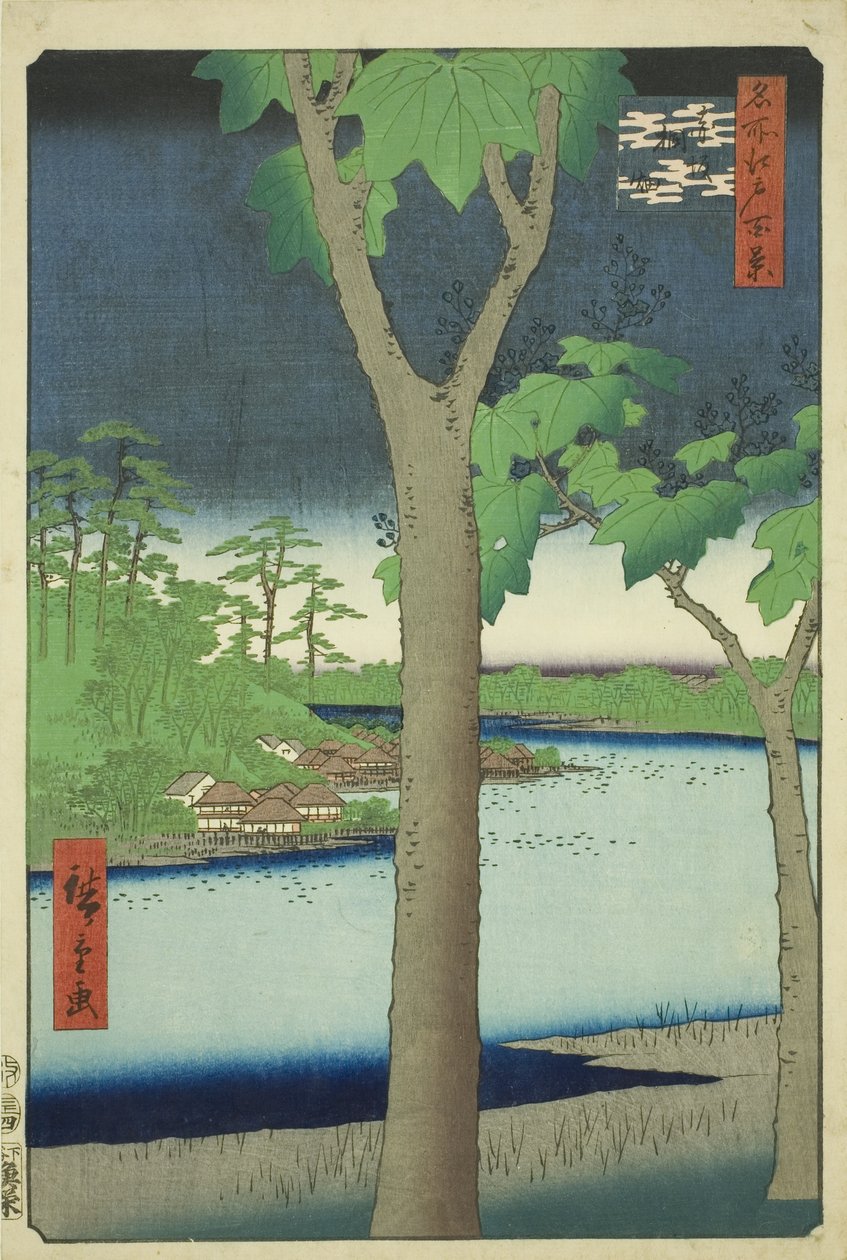 Te Paow nia Grove w Akasaka (Akasaka Kirihata), z serii „Ridge for dre d Fa net s vi ws of Edo (Sto słynnych widoków Edo)” autorstwa Utagawa Hiroshige