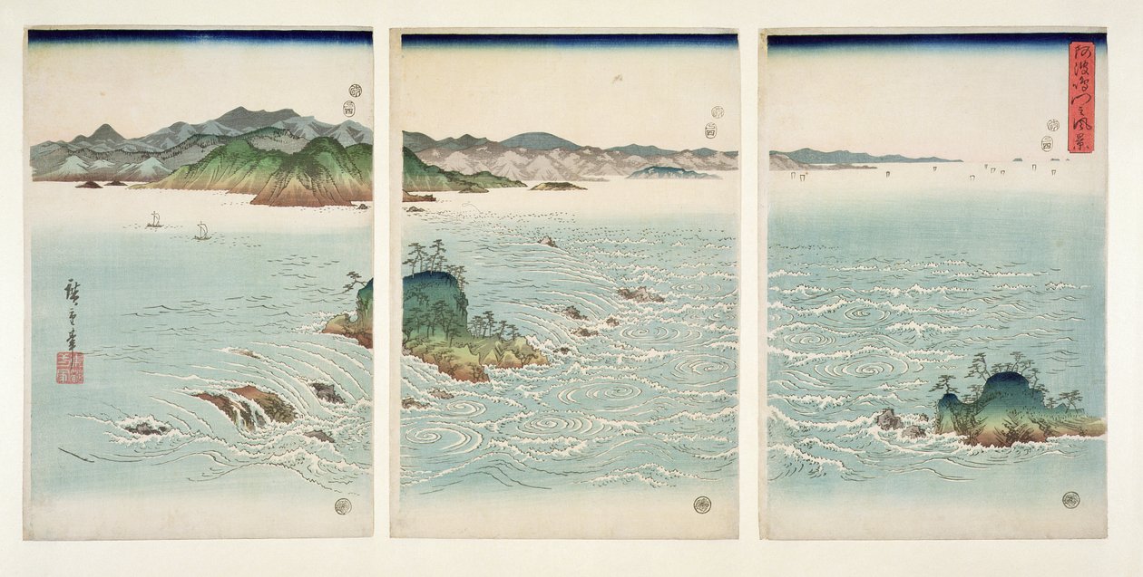 Rapidy Naruto w prowincji Awa, z serii "Śnieg, księżyc i kwiaty", 1857 (drzeworyt) autorstwa Utagawa Hiroshige