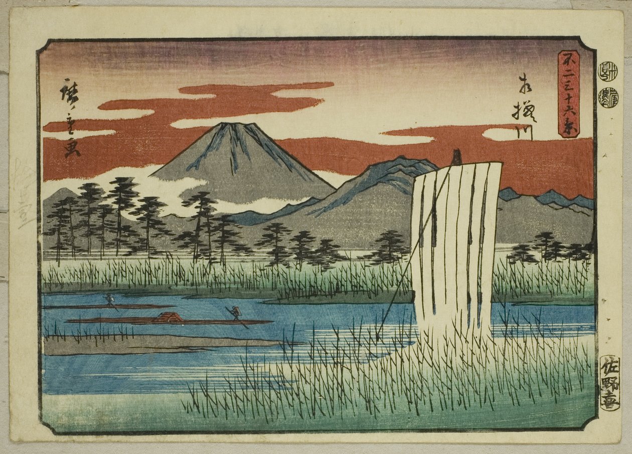 Rzeka Sagami (Sagamigawa), z serii „Trzydzieści sześć widoków góry Fuji (Fuji sanjurokkei)” autorstwa Utagawa Hiroshige