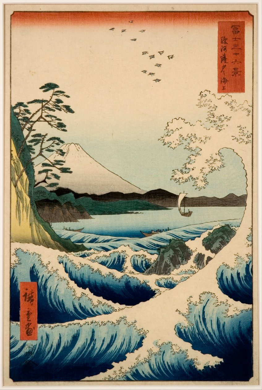 Morze w Satta, prowincja Suruga, z serii Trzydzieści sześć widoków na górę Fuji autorstwa Utagawa Hiroshige