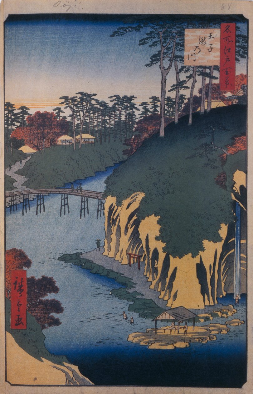 Takinogawa w Oji Sto słynnych widoków Edo, 1856-1858 autorstwa Utagawa Hiroshige