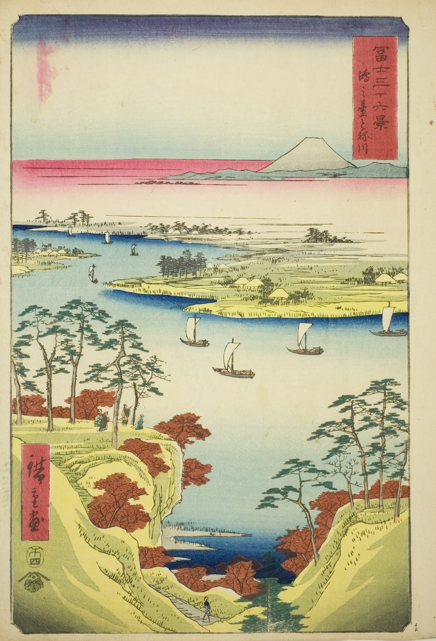 Rzeka Tone w Konodai (Konodai Tonegawa), z serii „Trzydzieści sześć widoków na górę Fuji (Fuji sanjurokkei)” autorstwa Utagawa Hiroshige