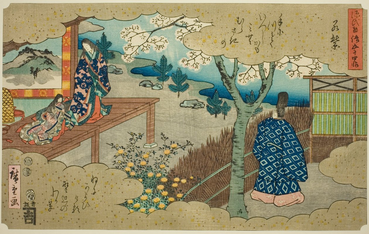 Młody Murasaki (Wakamurasaki), z serii „Pięćdziesiąt cztery rozdziały opowieści o Genji (Genji monogatari gojuyonjo)” autorstwa Utagawa Hiroshige