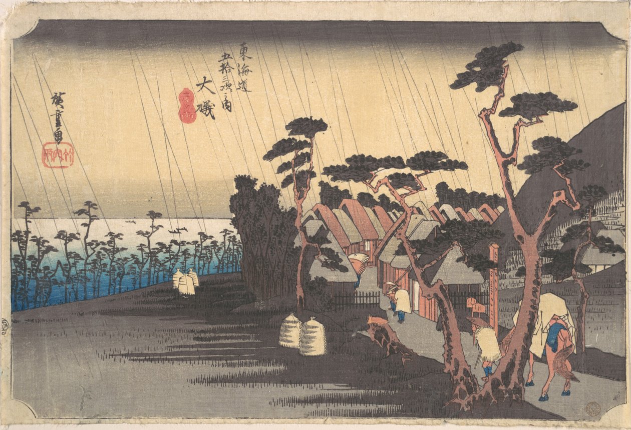 Deszcz tygrysów na stacji Ōiso autorstwa Utagawa Hiroshige
