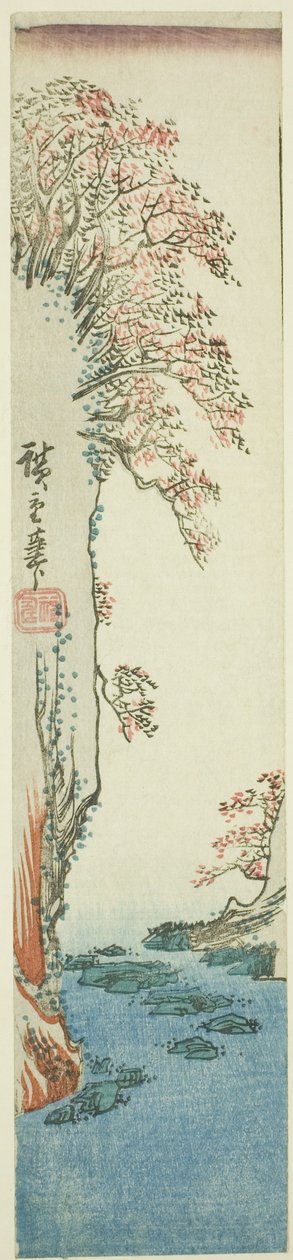 Drzewa na klifie nad rzeką autorstwa Utagawa Hiroshige