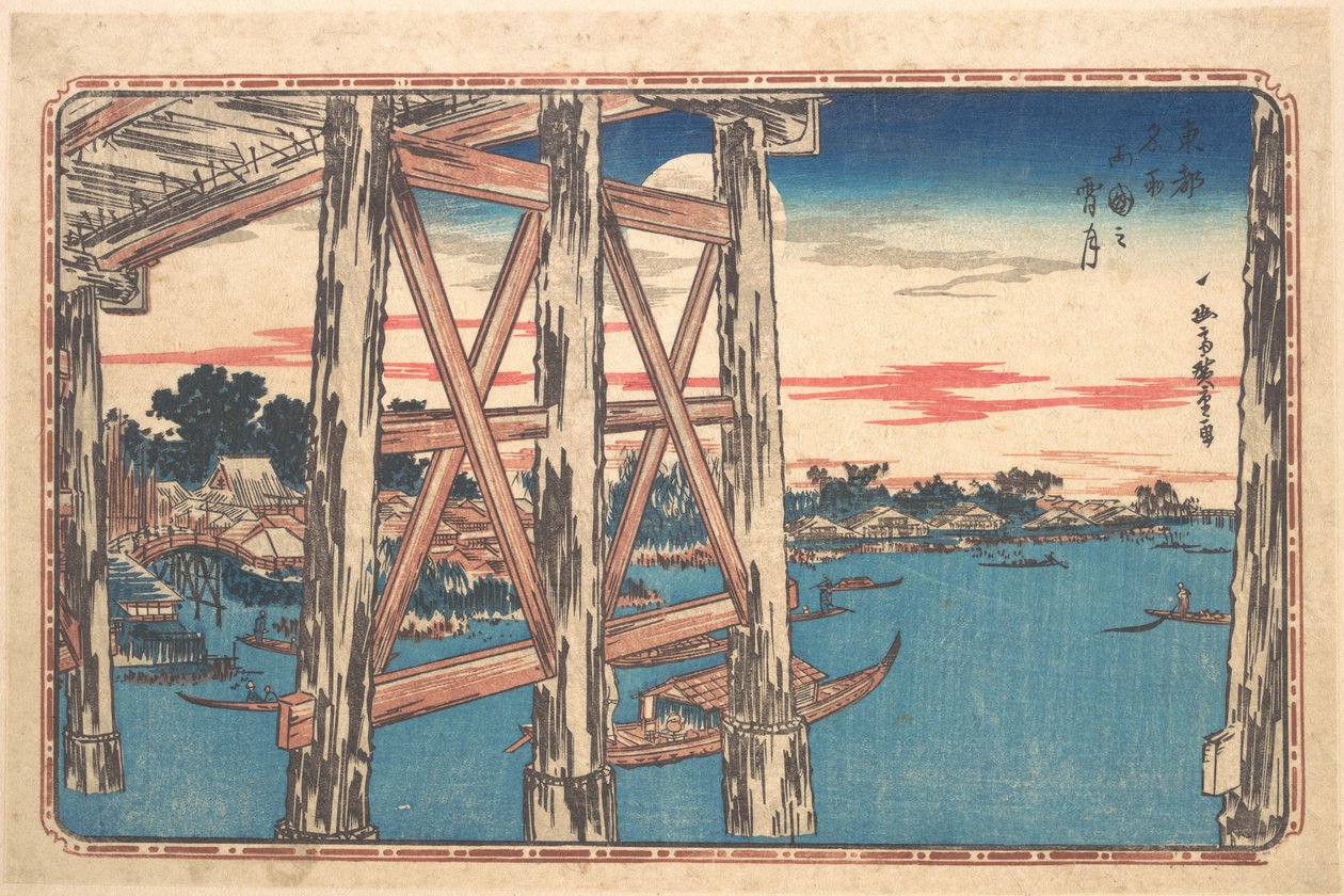 Księżyc o zmierzchu nad mostem Ryōgoku autorstwa Utagawa Hiroshige