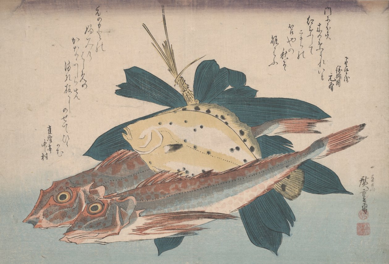 Dwa rewolwery i flądra autorstwa Utagawa Hiroshige