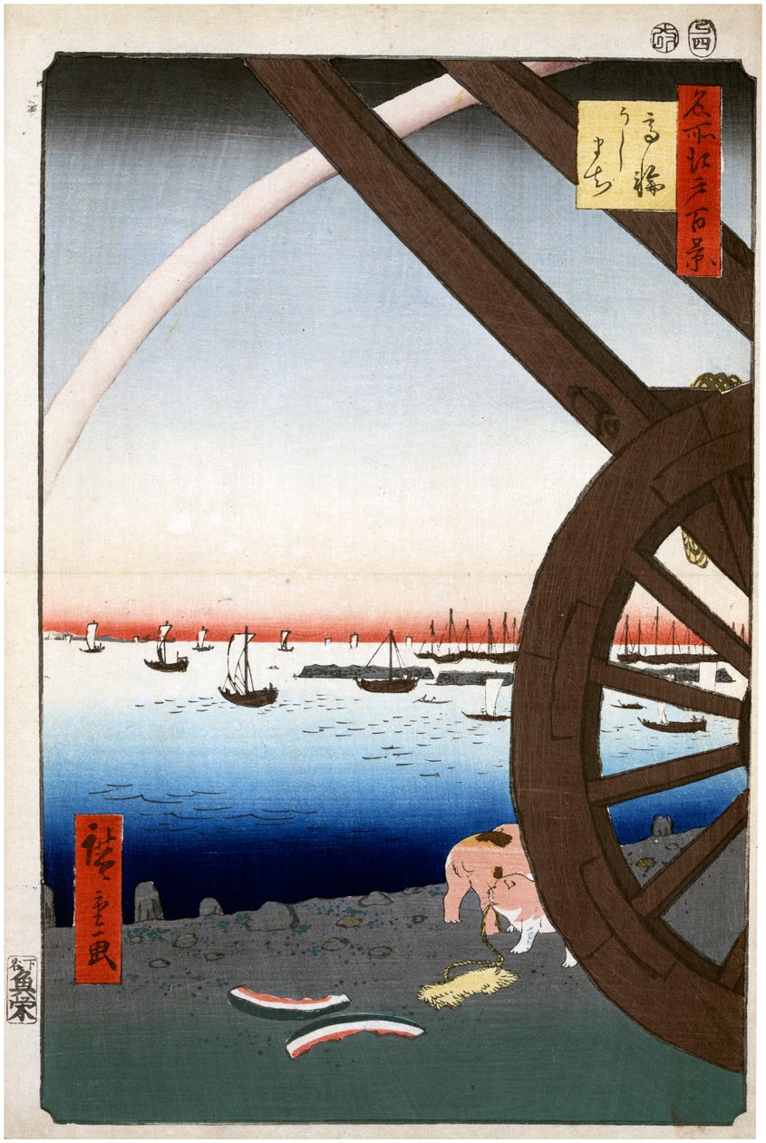 Ushimachi, Takanawa Sto słynnych widoków Edo, 1856-1858. autorstwa Utagawa Hiroshige