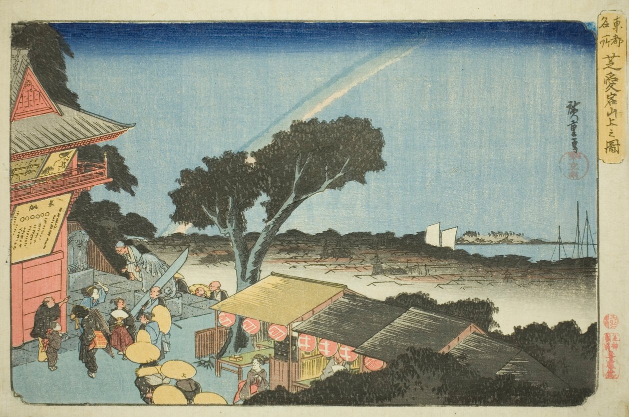 Widok ze szczytu góry Atago w Shiba (Shiba Atago sanjo no zu), z cyklu „Słynne miejsca we wschodniej stolicy (Toto meisho)” autorstwa Utagawa Hiroshige