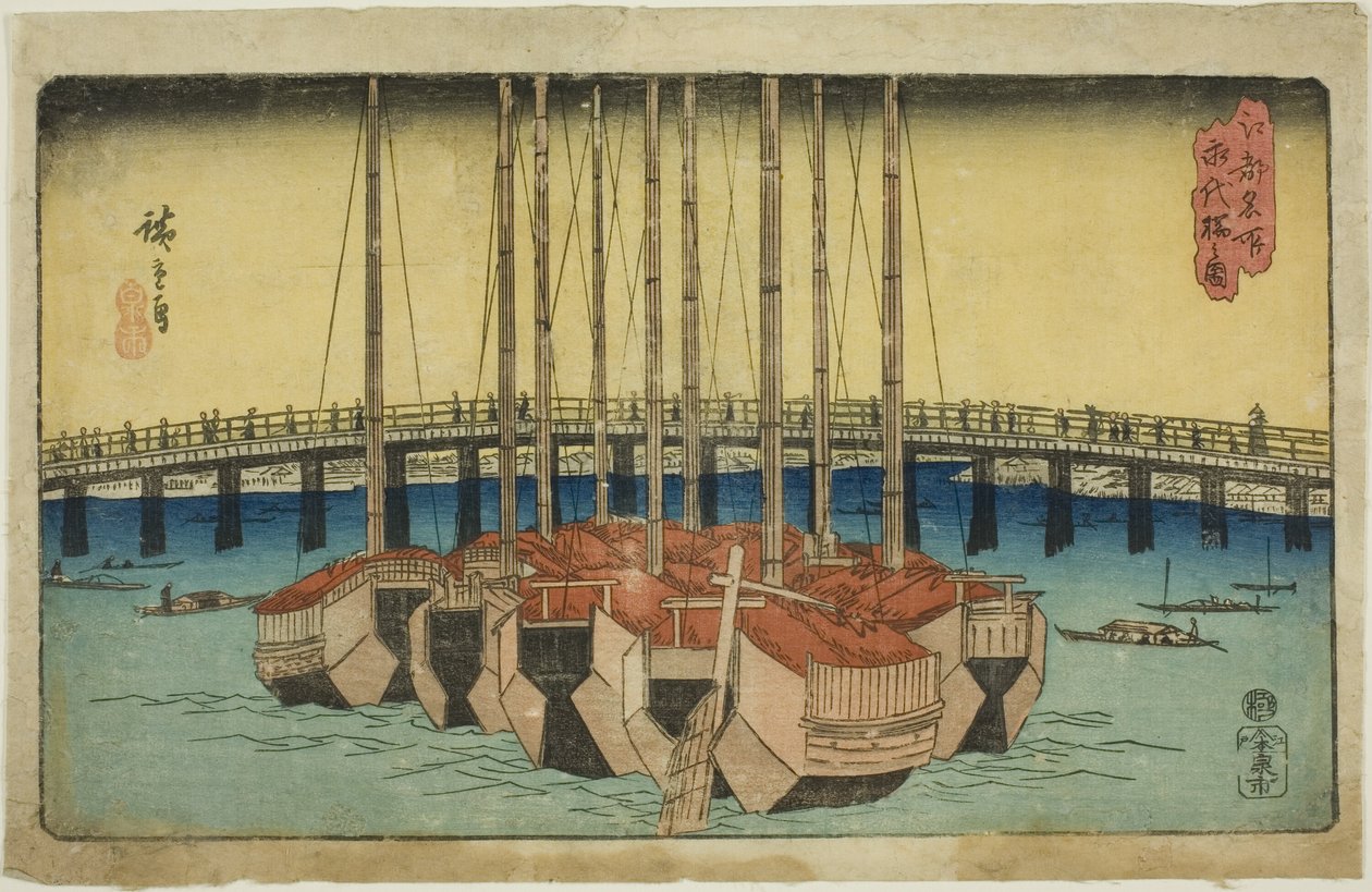 Widok mostu Eitai (rysunek mostu Eitai), z serii tee autorstwa Utagawa Hiroshige