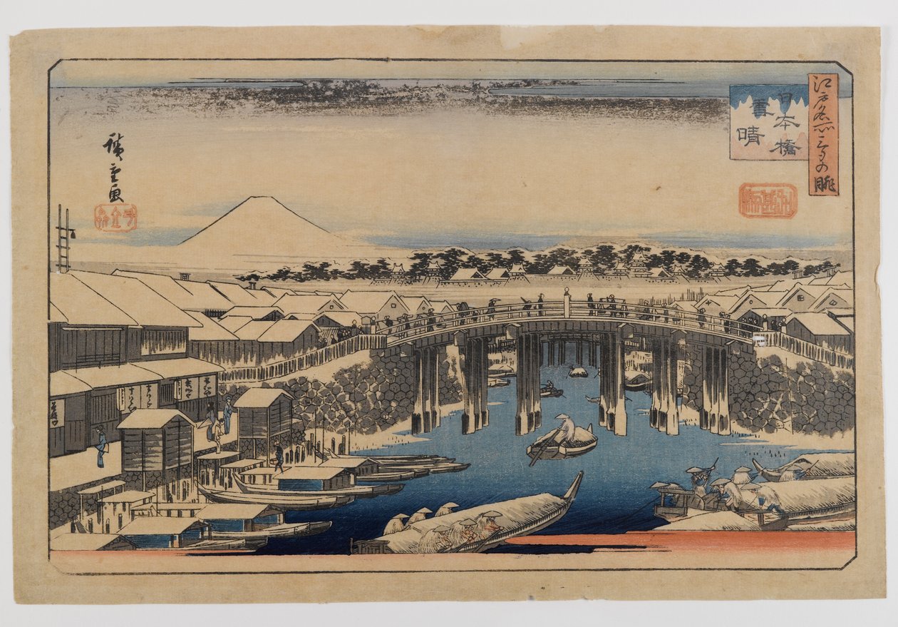 Widok mostu Nihonbashi, Edo (Edo Meisho) (drewnodruk, kolor na papierze) autorstwa Utagawa Hiroshige