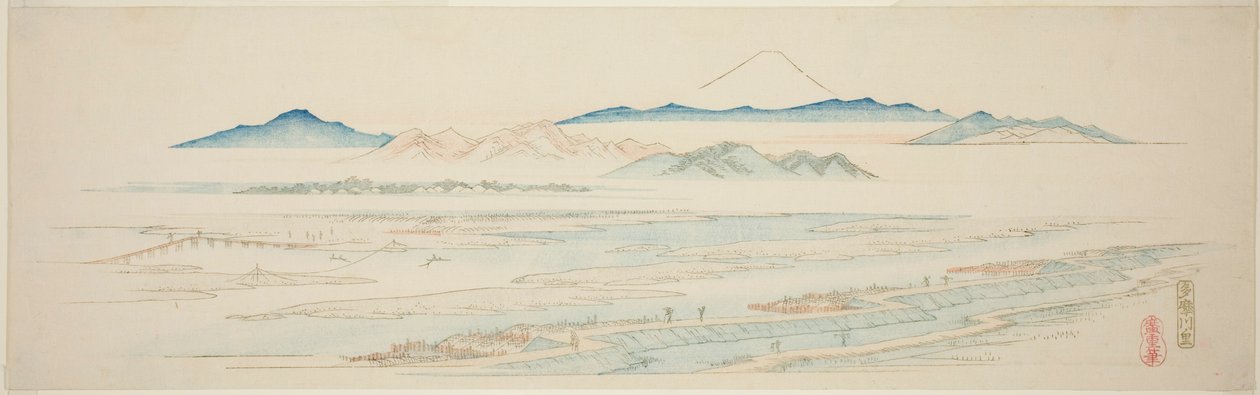 Village of Tamagawa (Tamagawa no sato), from an untitled series of famous views of the Edo suburbs   1279179   pl       polish Successfully Translated  Original: De schepping van Eva Geschiedenis van Adam en Eva (series title) Translat: De schepping van Ev autorstwa Utagawa Hiroshige