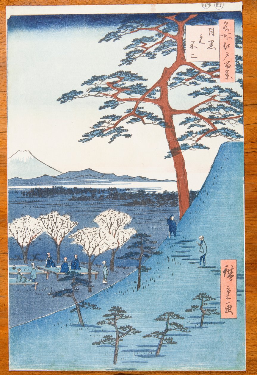 Widok z Meguro na prawdziwą górę Fuji - Meguro Moto-Fuji, plansza 25 z serii: Sto słynnych widoków Edo / Meisho Edo hyakkei autorstwa Utagawa Hiroshige