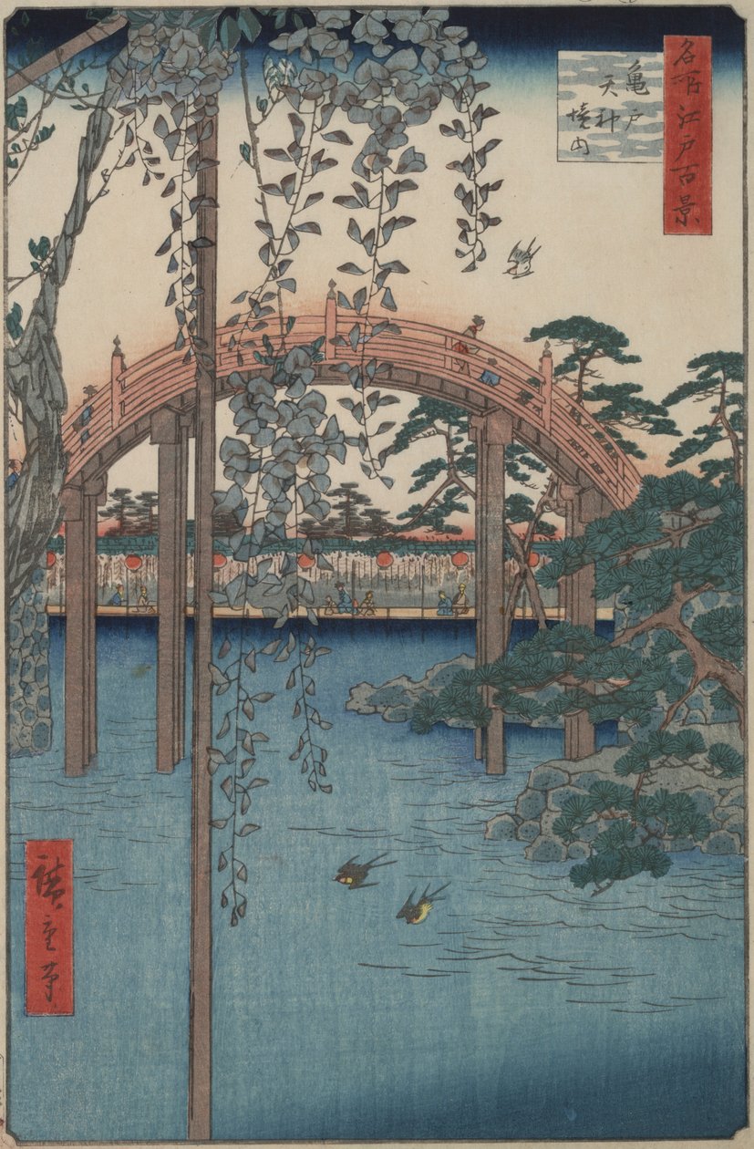 Wisteria w Kameido Tenjin Shrine z serii Sto słynnych widoków Edo autorstwa Utagawa Hiroshige
