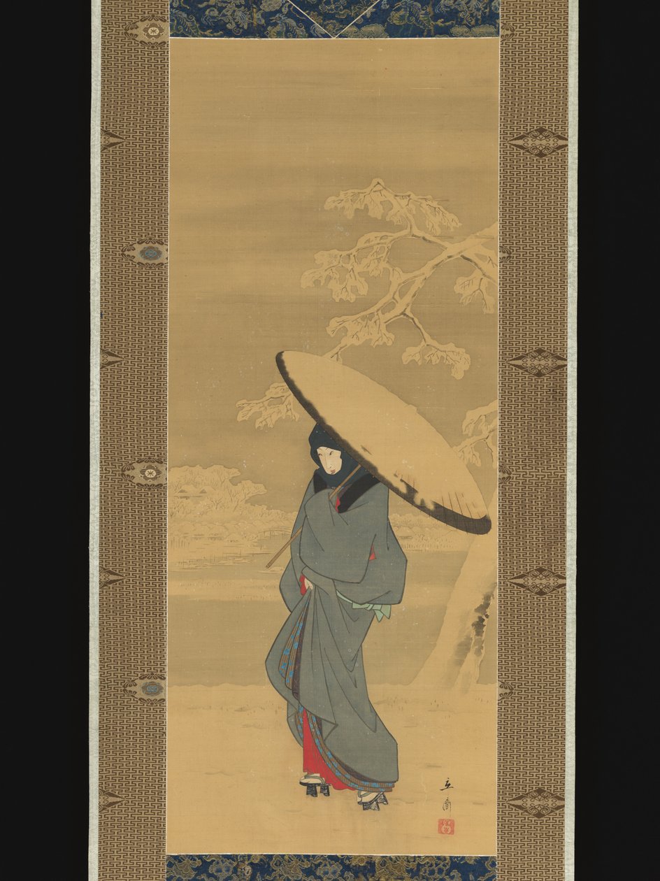 Kobieta spacerująca po śniegu autorstwa Utagawa Hiroshige