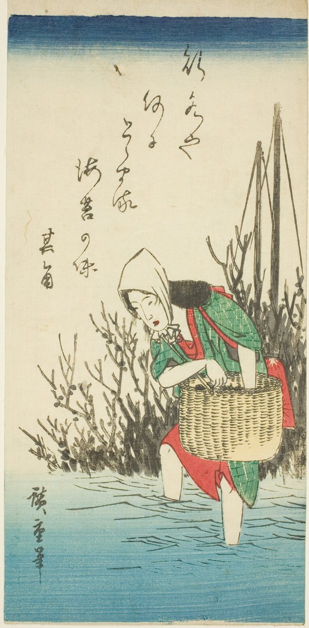 Kobieta zbierająca wodorosty autorstwa Utagawa Hiroshige
