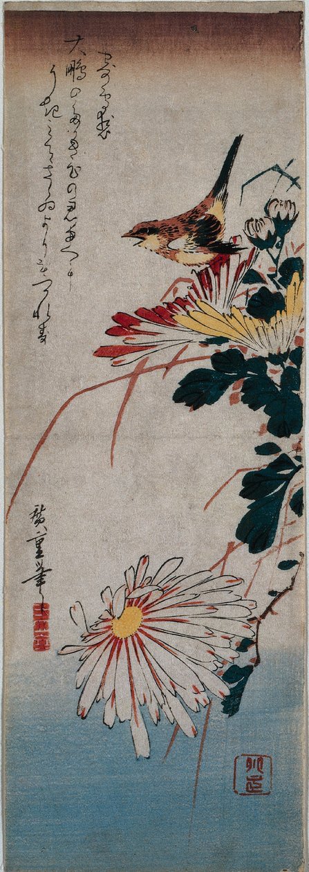 Strzyżyk i Chryzantemy autorstwa Utagawa Hiroshige