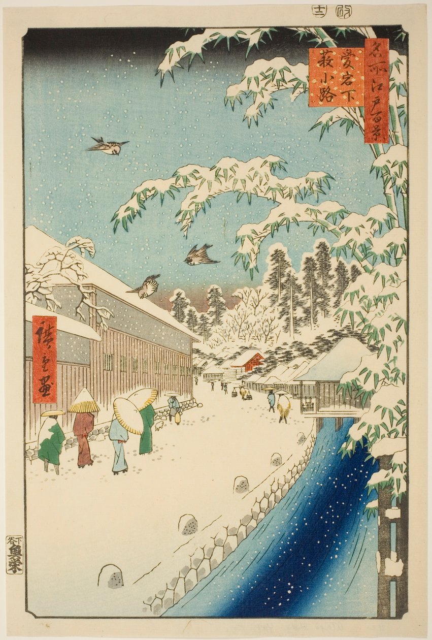 Ulica Yabu u podnóża wzgórza Atago (Atagoshita yabukoji), z serii „Sto słynnych widoków Edo (Meisho Edo hyakkei)” autorstwa Utagawa Hiroshige