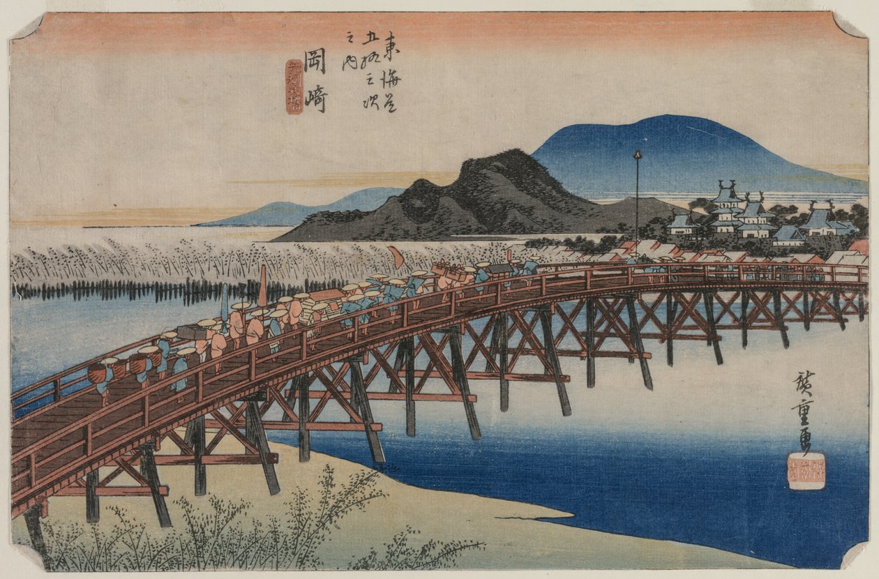 Most Yahagi na Okazaki (stacja 39), Z serii Pięćdziesiąt trzy stacje Tokaido autorstwa Utagawa Hiroshige