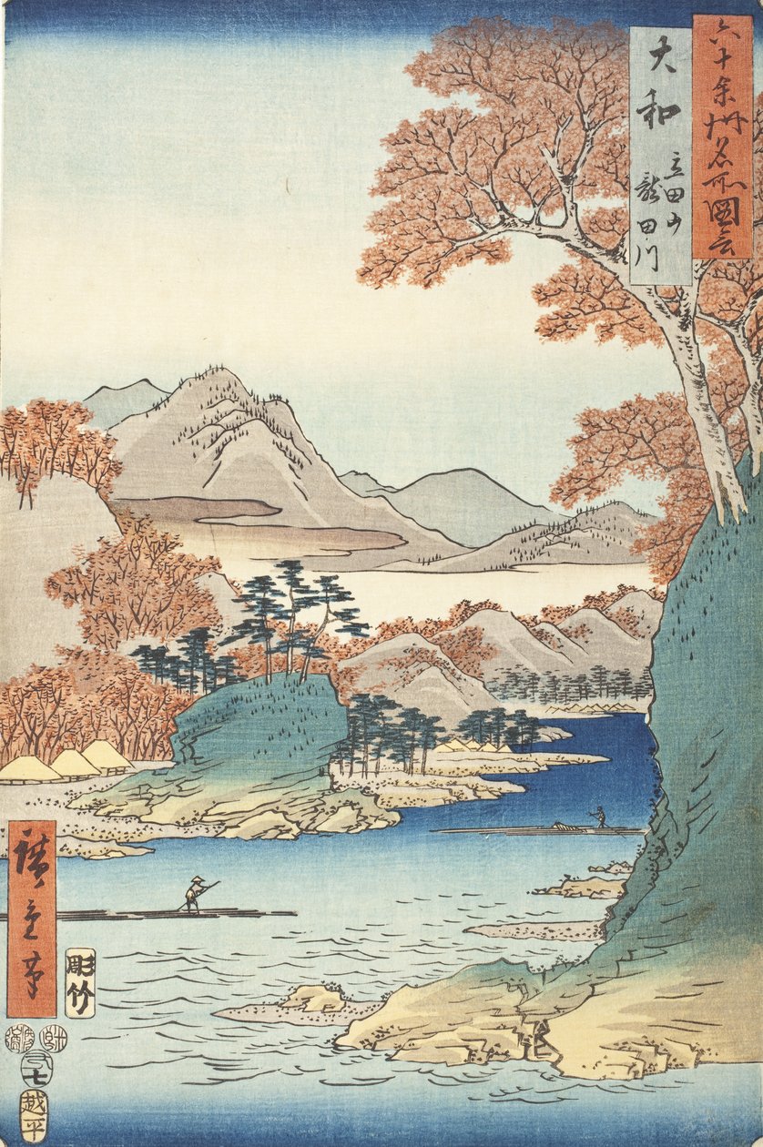 Prowincja Yamato: Góra Tatsuta i rzeka Tatsuta autorstwa Utagawa Hiroshige