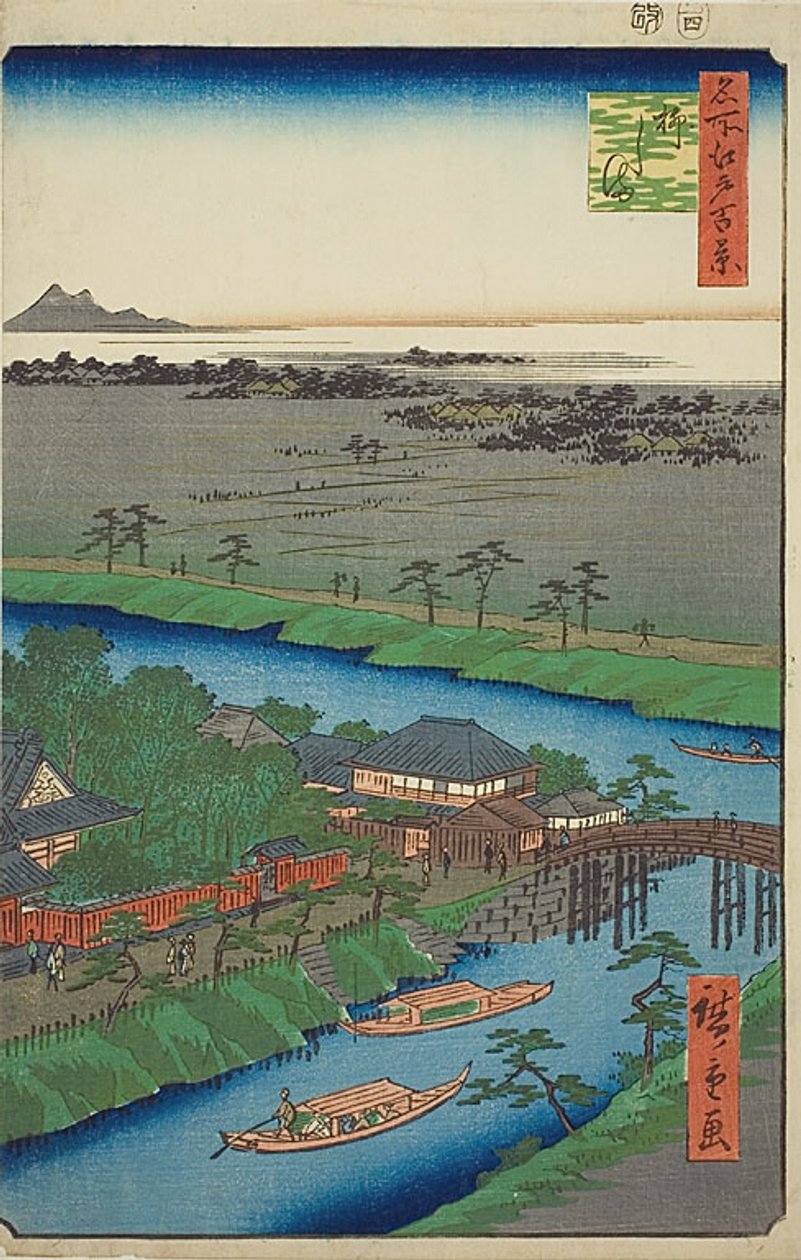 Yanagishima, nr 32 z serii "Sto słynnych widoków Edo (Meisho Edo hyakkei)". autorstwa Utagawa Hiroshige