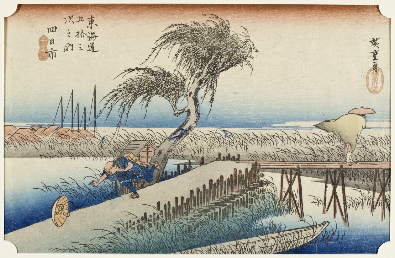Yokkaichi: Rzeka Mie autorstwa Utagawa Hiroshige