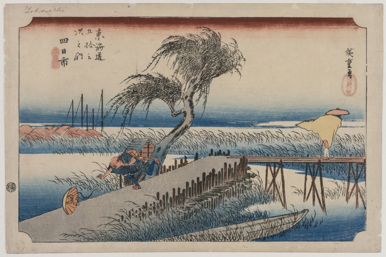 Yokkaichi: Widok na rzekę Mie z serii Pięćdziesiąt trzy stacje Tōkaidō autorstwa Utagawa Hiroshige