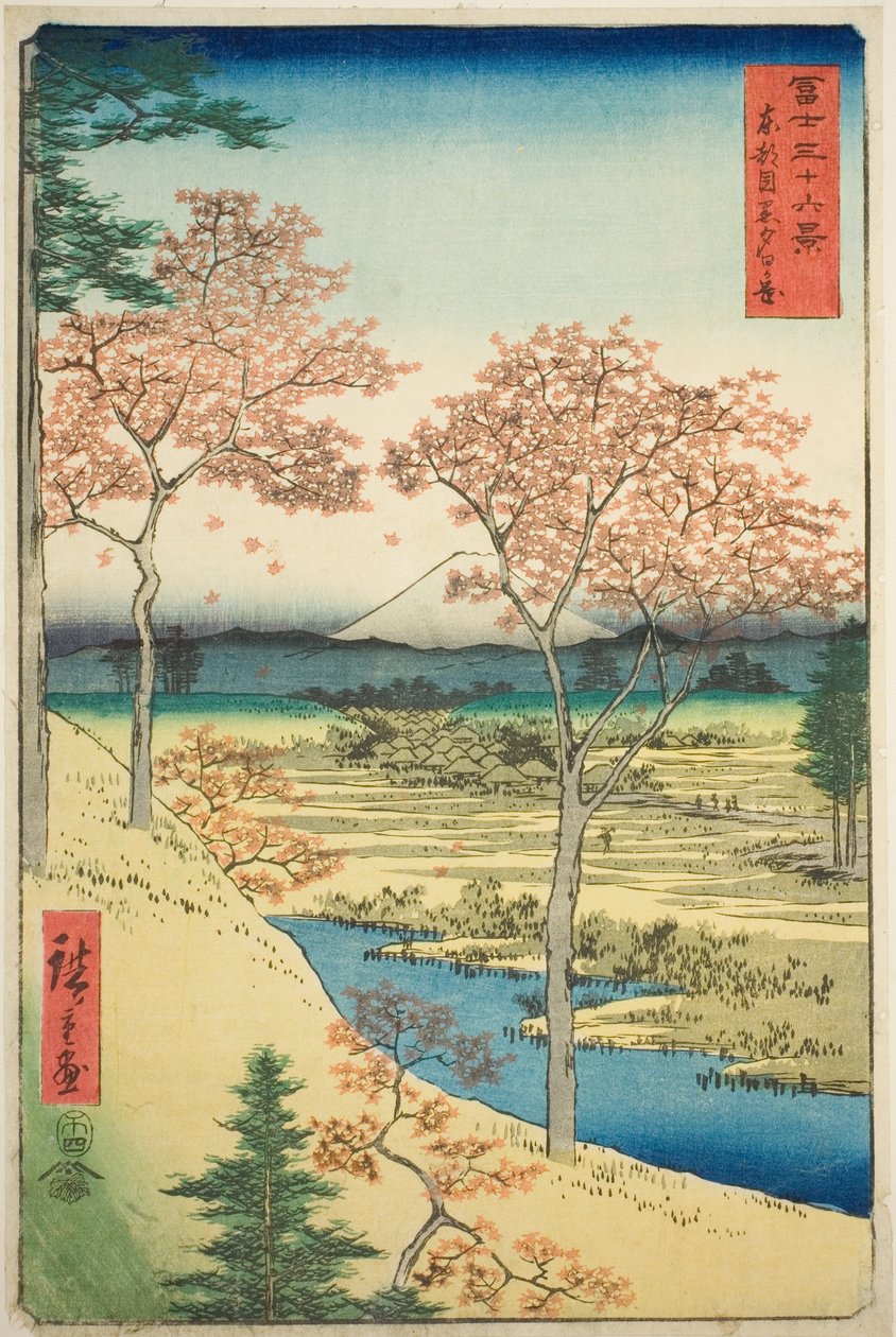 Yuhi Hill w Meguro we wschodniej stolicy (Toto Meguro Yuhigaoka), z serii „Trzydzieści sześć widoków na górę Fuji (Fuji sanjurokkei)” autorstwa Utagawa Hiroshige