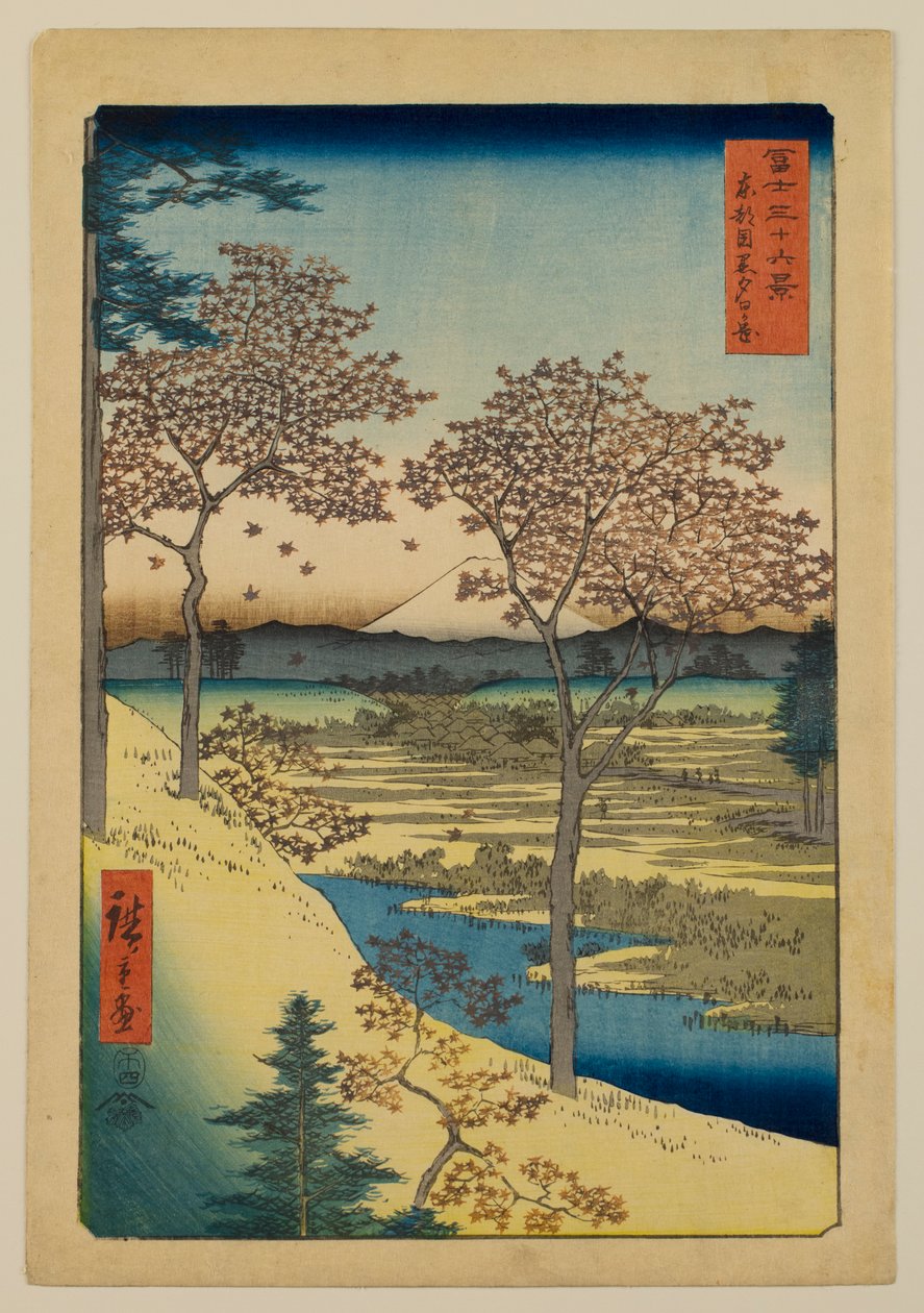 Yūhigaoka w dzielnicy Meguro we Wschodniej Stolica, z cyklu „Trzydzieści sześć widoków góry Fuji” autorstwa Utagawa Hiroshige