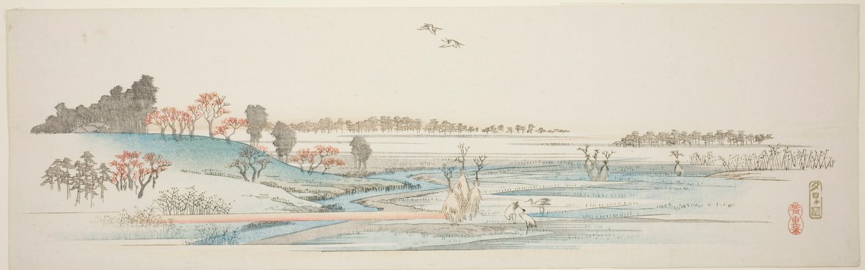 Yuhigaoka, z serii bez tytułu słynnych widoków przedmieść Edo autorstwa Utagawa Hiroshige