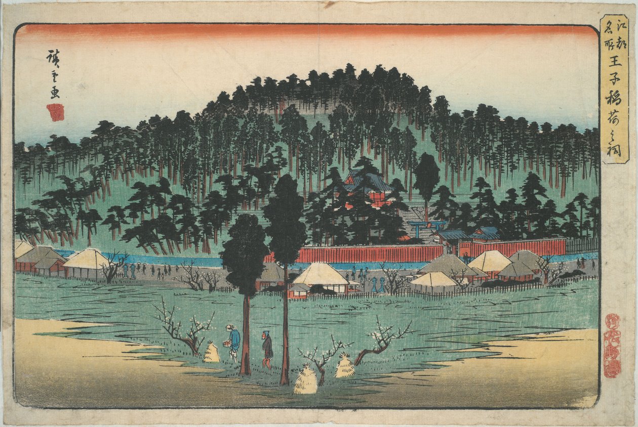 a. Mała świątynia w Ōji, z serii Słynne widoki Edo autorstwa Utagawa Hiroshige