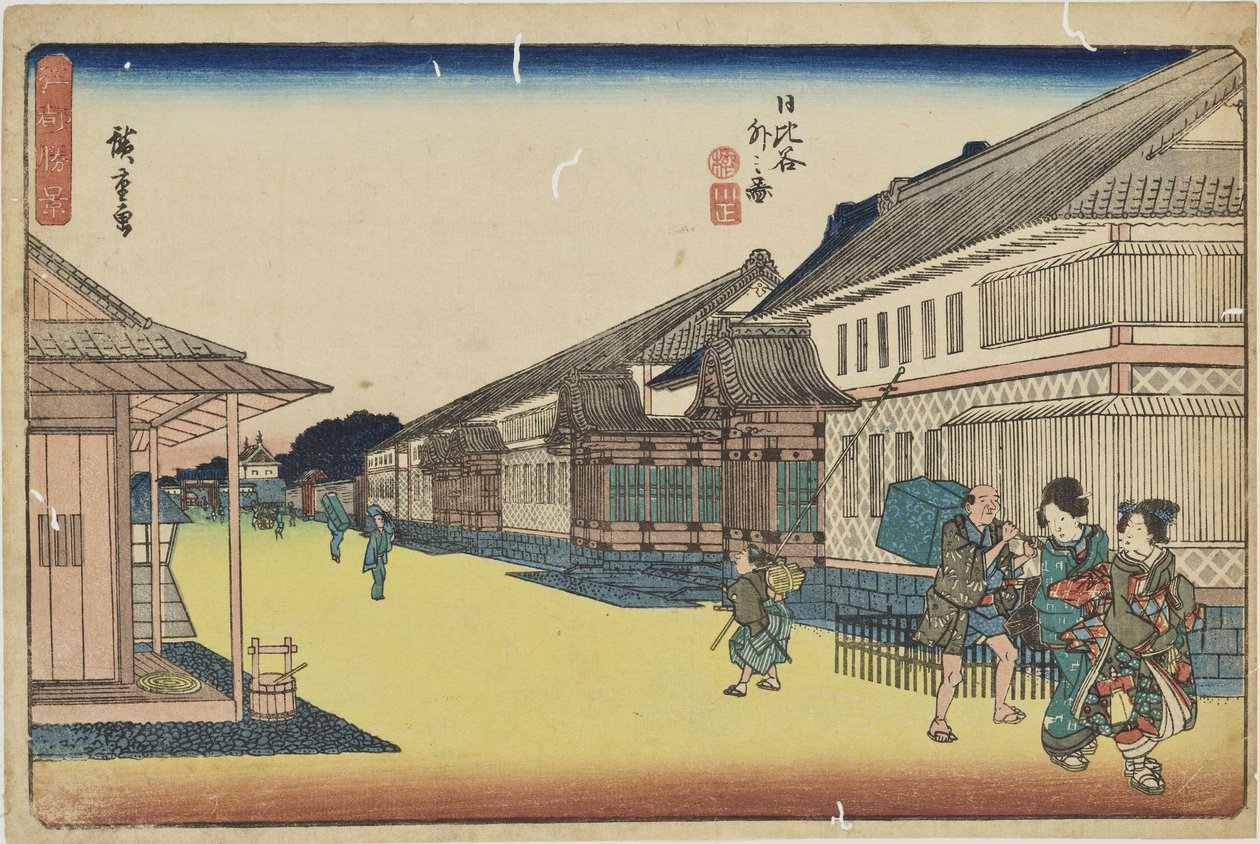 „Poza Hibiya” z serii „Wybitne widoki Edo” autorstwa Utagawa Hiroshige