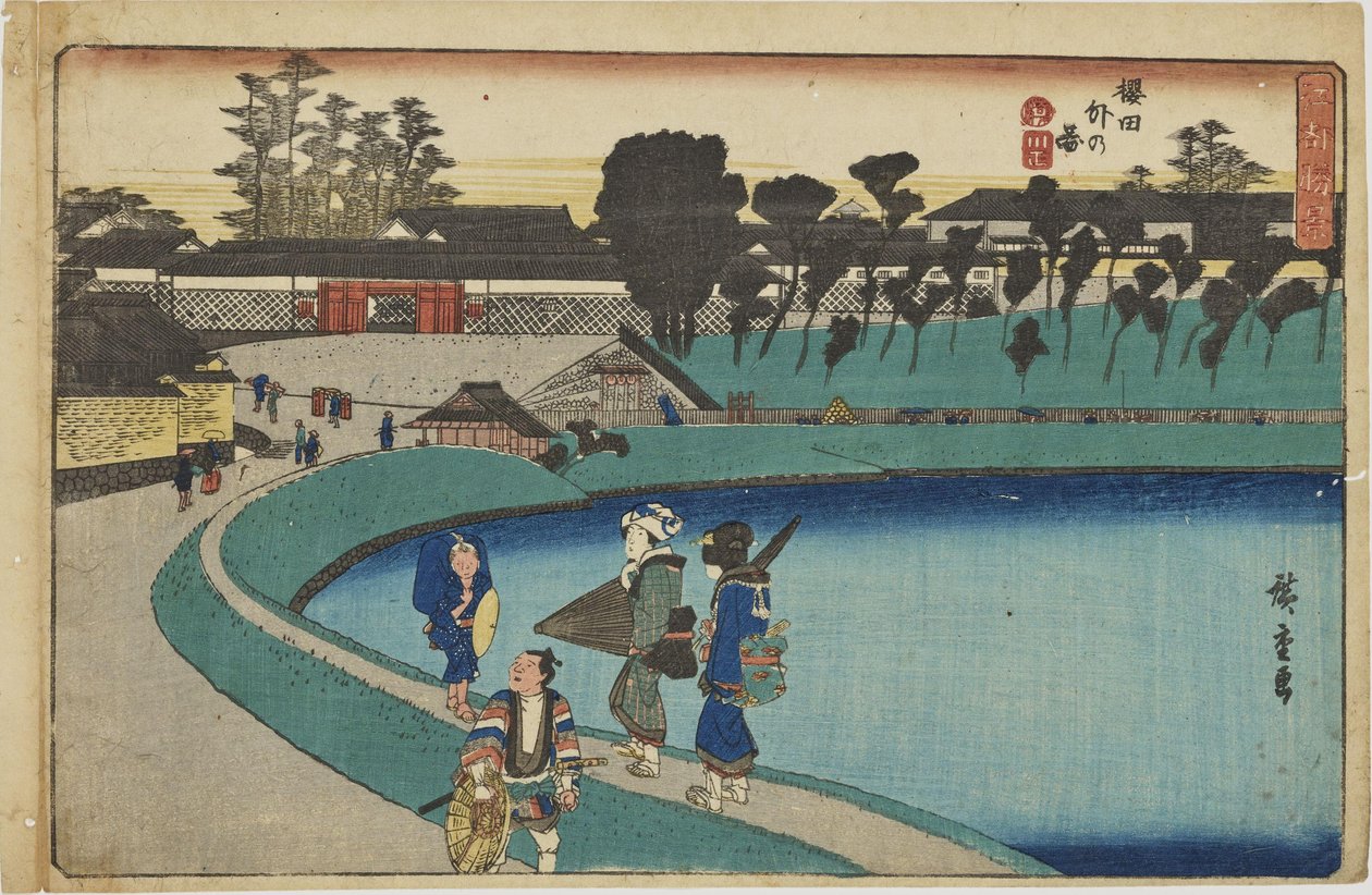 „Przed Bramą Sakurada” z cyklu „Najpiękniejsze widoki Edo” autorstwa Utagawa Hiroshige