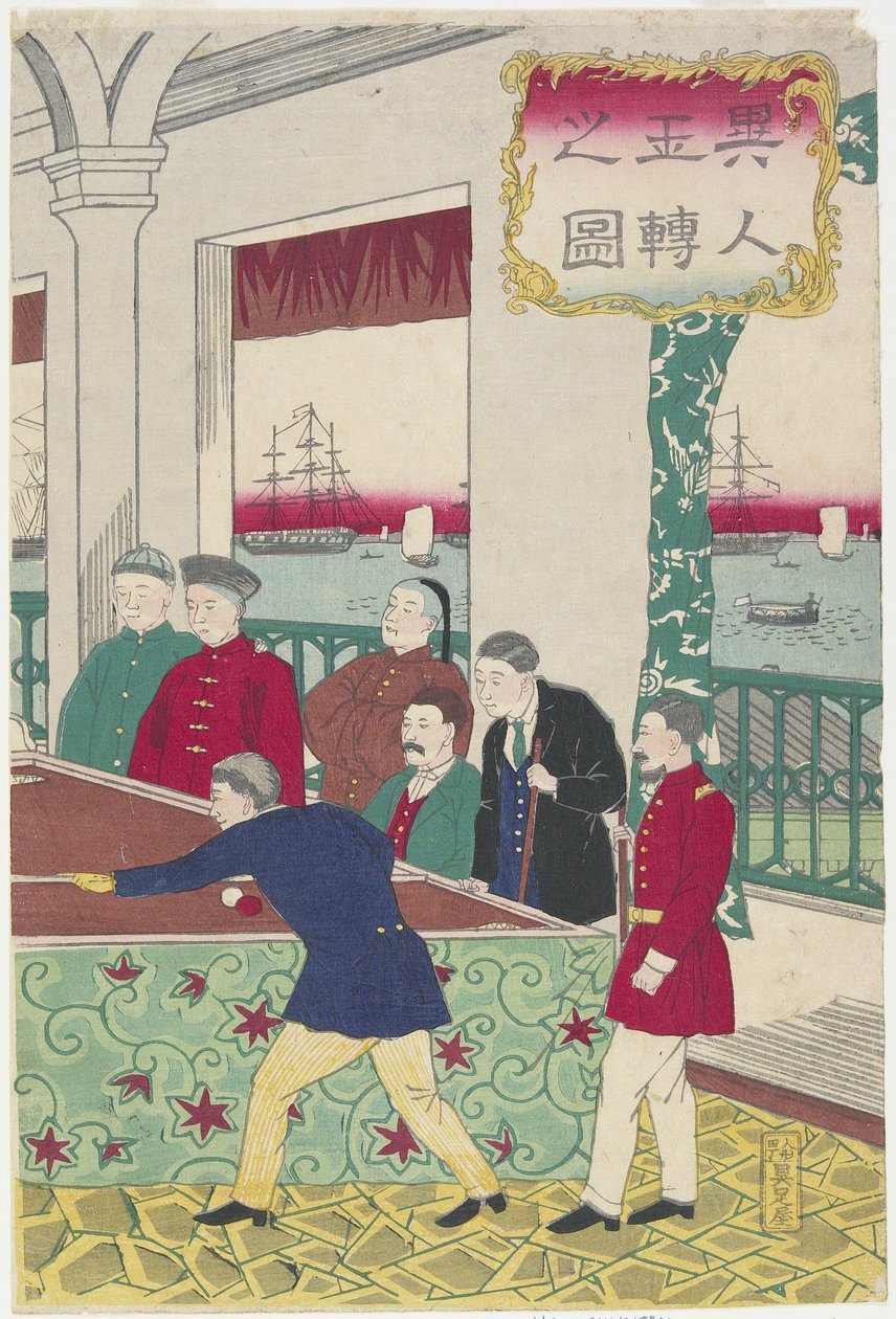 Cudzoziemcy na grze w bilard, koniec XIX wieku autorstwa Utagawa Hiroshige III