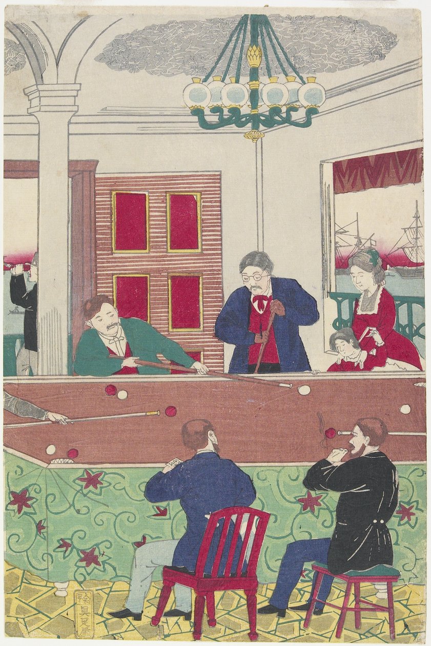 Cudzoziemcy na grze w bilard, koniec XIX wieku autorstwa Utagawa Hiroshige III