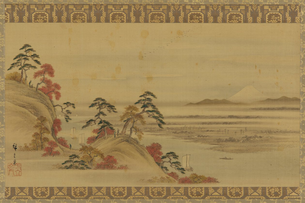 Krajobraz rzeczny: czerwone liście i góra Fuji, okres Edo, połowa XIX wieku. autorstwa Utagawa Hiroshige II