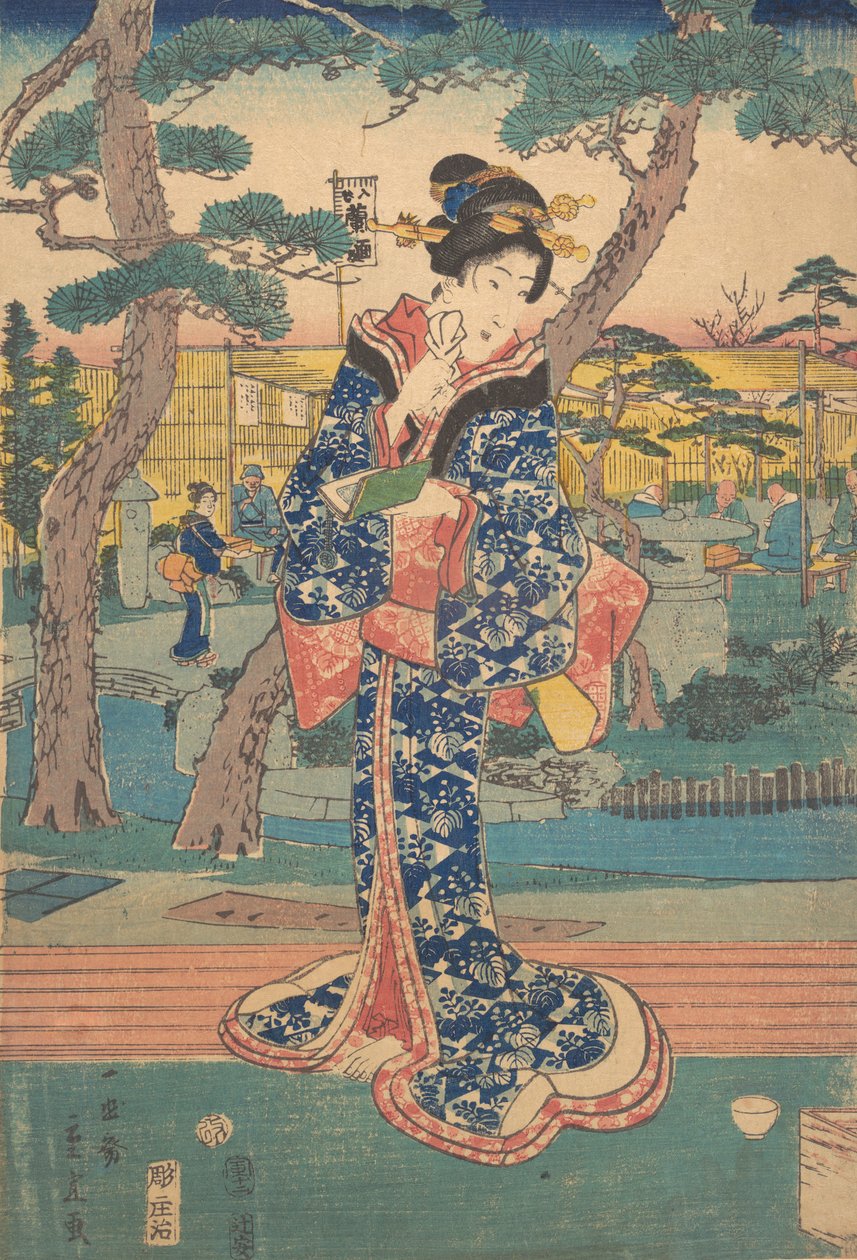 Młoda dziewczyna w herbaciarni w Iriya, połowa XIX wieku. autorstwa Utagawa Hiroshige II